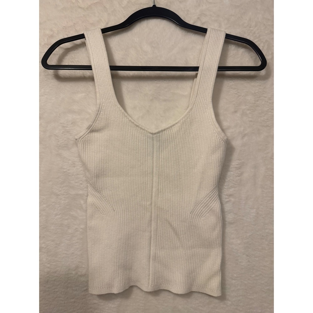 White House Black Market Ribbed Knit V-Neck Tank Top White Cashmere Blend Small
